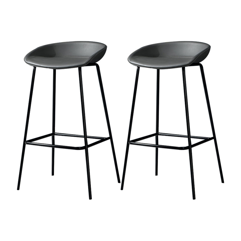 Modern Leather Counter Bar Stool Black Base Footrest Low Back Counter Stool
