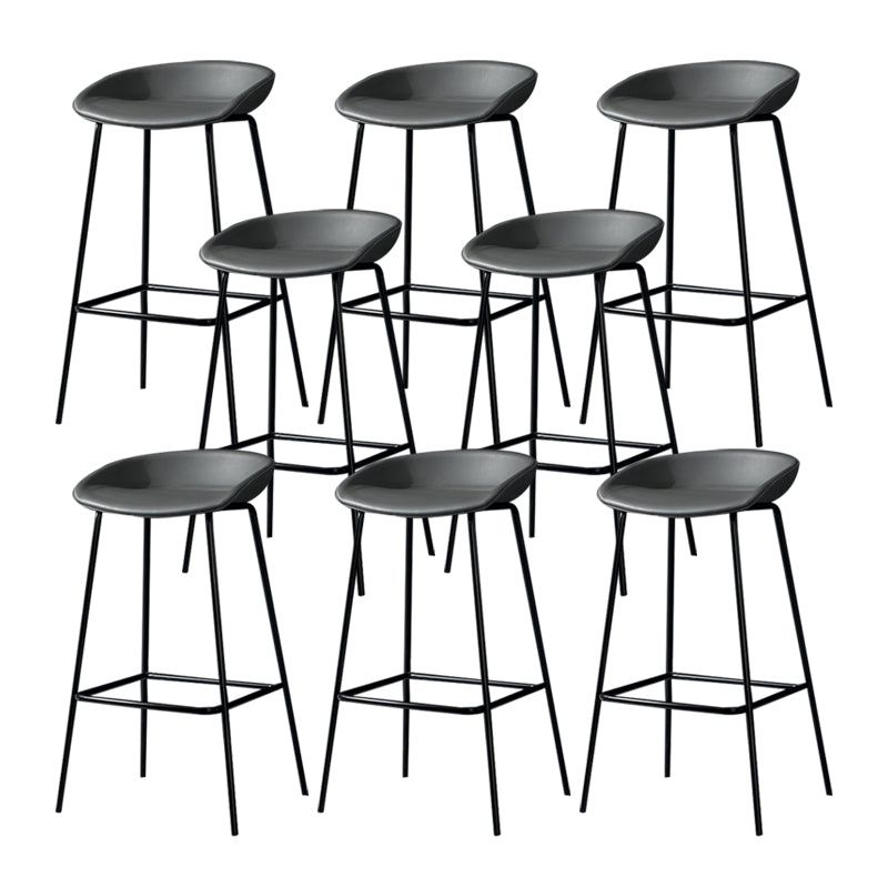 Modern Leather Counter Bar Stool Black Base Footrest Low Back Counter Stool