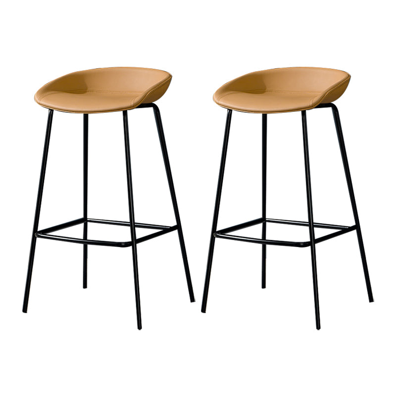Modern Leather Counter Bar Stool Black Base Footrest Low Back Counter Stool