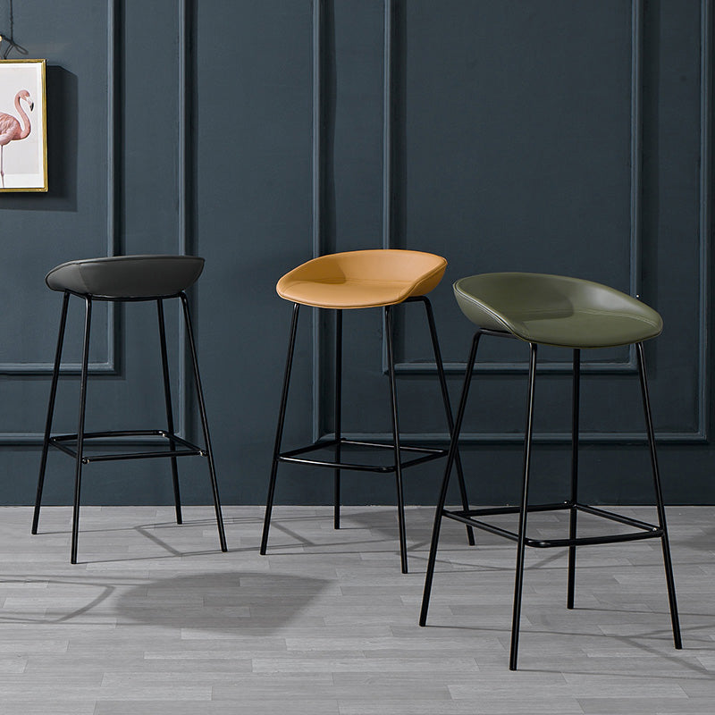 Modern Leather Counter Bar Stool Black Base Footrest Low Back Counter Stool