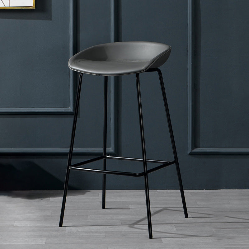 Modern Leather Counter Bar Stool Black Base Footrest Low Back Counter Stool