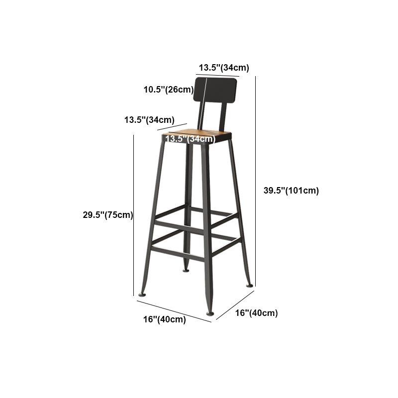 Square Bar and Counter Stool Industrial Coffee Shop Footrest Counter Stool in Black