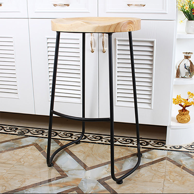 Modern Backless Armless Counter Stool Iron Cashier Bar Stool with Wooden Seat and Pedal