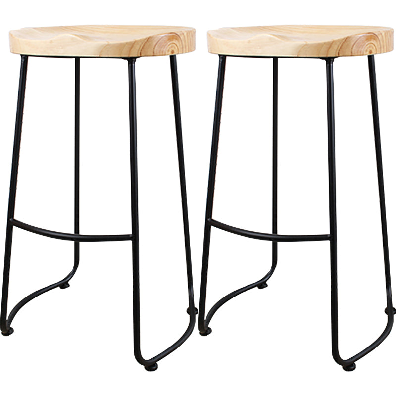 Modern Backless Armless Counter Stool Iron Cashier Bar Stool with Wooden Seat and Pedal