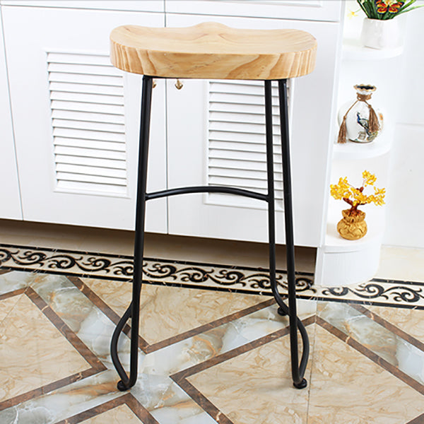 Modern Backless Armless Counter Stool Iron Cashier Bar Stool with Wooden Seat and Pedal