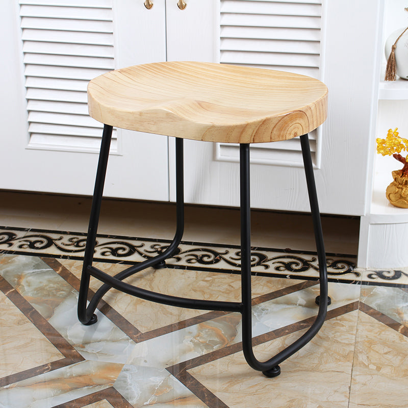 Modern Backless Armless Counter Stool Iron Cashier Bar Stool with Wooden Seat and Pedal