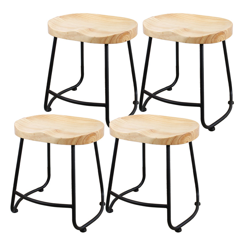 Modern Backless Armless Counter Stool Iron Cashier Bar Stool with Wooden Seat and Pedal