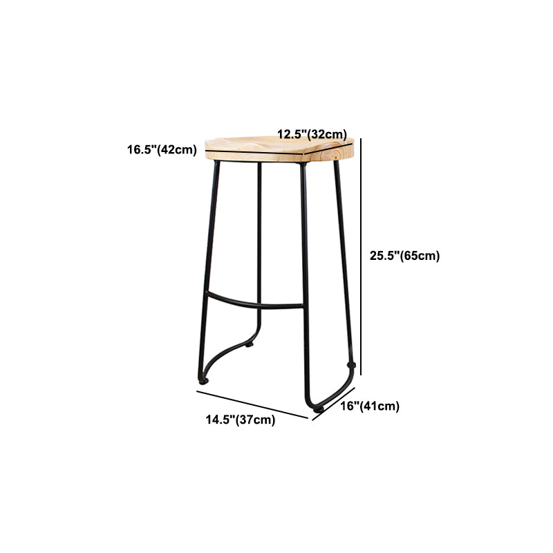 Modern Backless Armless Counter Stool Iron Cashier Bar Stool with Wooden Seat and Pedal