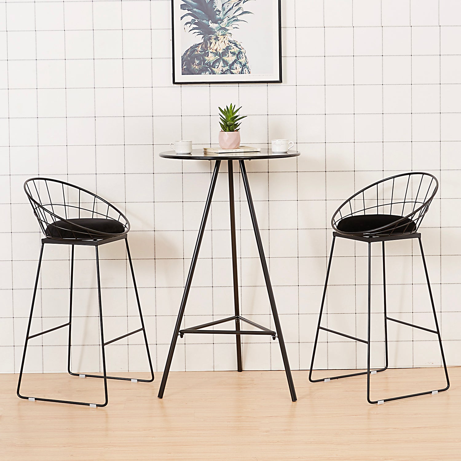 Modern Armless Counter Stool Iron Dining Room Bar Stool with Seat and Pedal