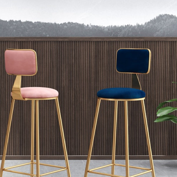 Glam Round Counter Stool Footrest Upholstered Low Back Indoor Dining Stool