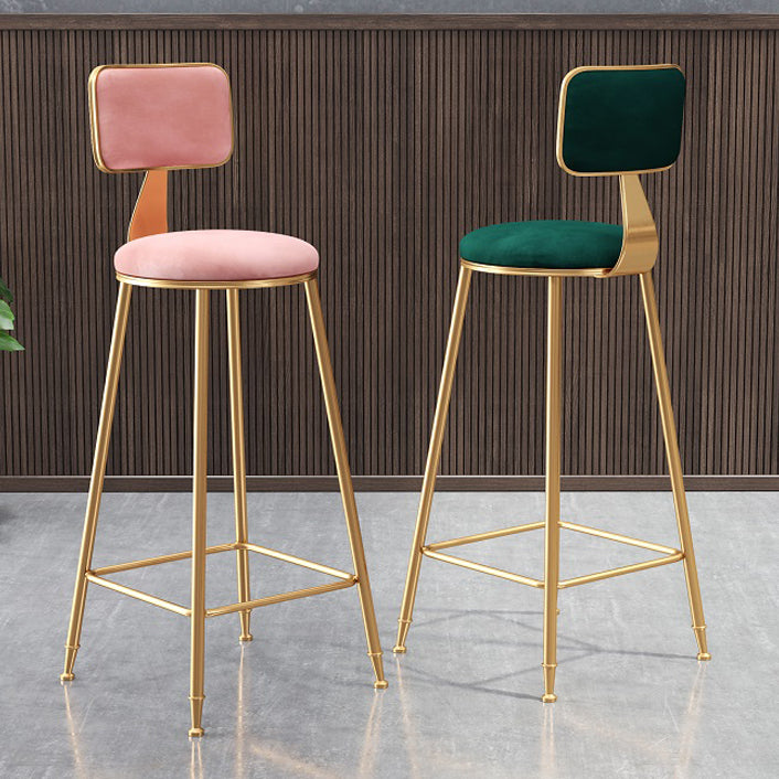 Glam Round Counter Stool Footrest Upholstered Low Back Indoor Dining Stool