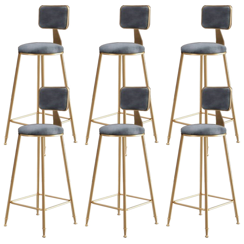 Glam Round Counter Stool Footrest Upholstered Low Back Indoor Dining Stool