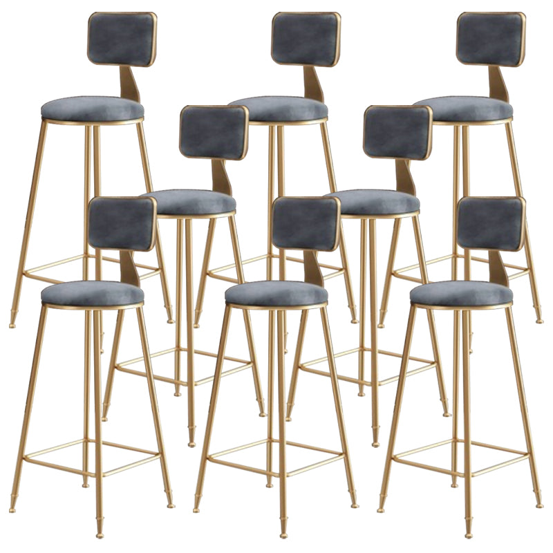 Glam Round Counter Stool Footrest Upholstered Low Back Indoor Dining Stool