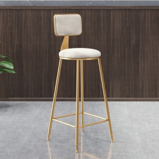 Glam Round Counter Stool Footrest Upholstered Low Back Indoor Dining Stool