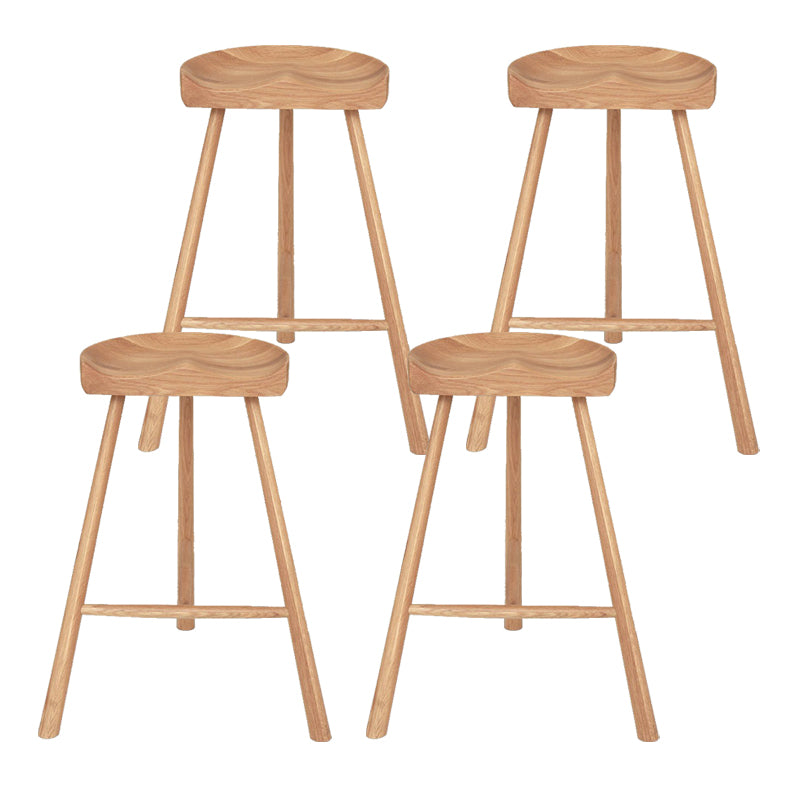 Contemporary Backless Footrest Stool Contoured Solid Wood Bar Stool