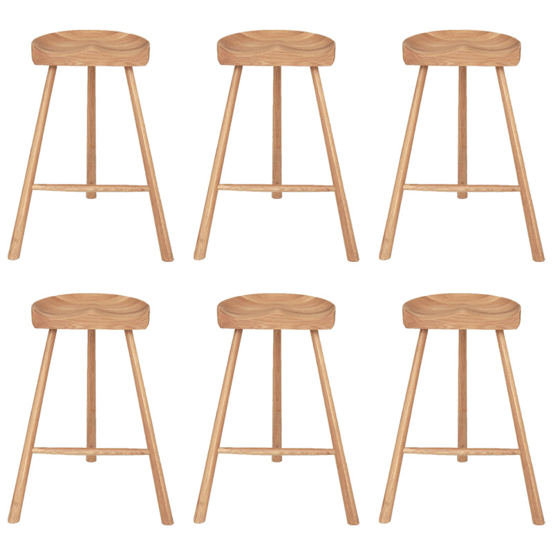 Contemporary Backless Footrest Stool Contoured Solid Wood Bar Stool