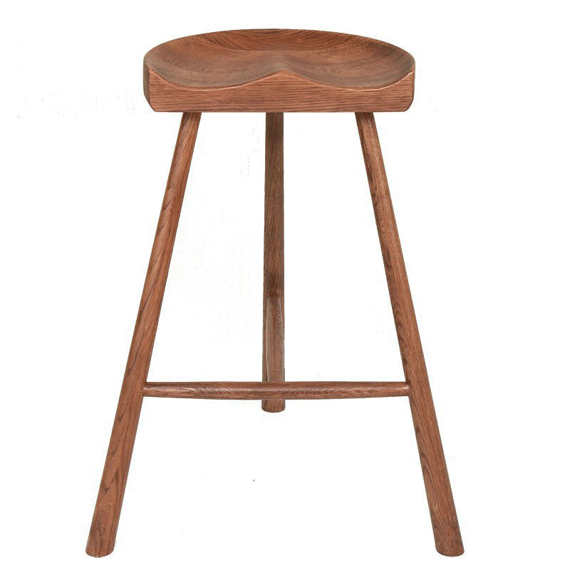 Contemporary Backless Footrest Stool Contoured Solid Wood Bar Stool