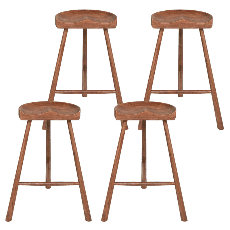 Contemporary Backless Footrest Stool Contoured Solid Wood Bar Stool