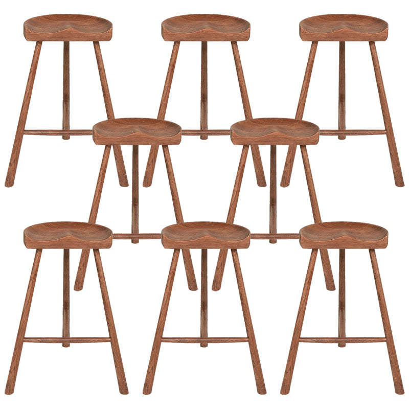 Contemporary Backless Footrest Stool Contoured Solid Wood Bar Stool