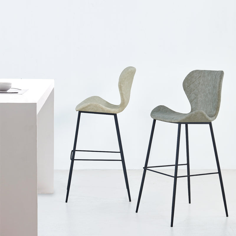 Industrial Indoor Bar-stool Leather Footrest Bucket Black Base Bar and Counter Stool