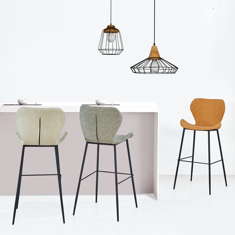 Industrial Indoor Bar-stool Leather Footrest Bucket Black Base Bar and Counter Stool