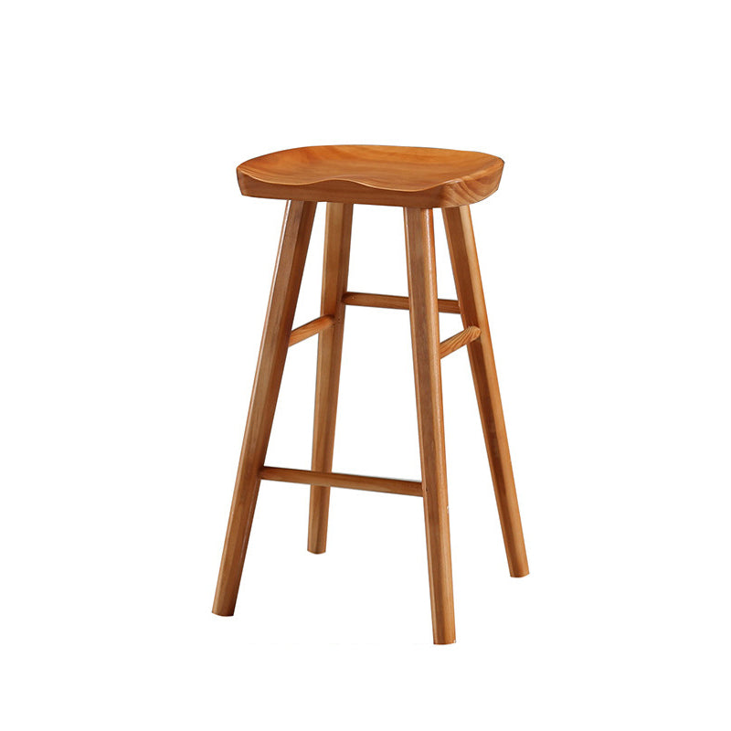 Contemporary Backless Footrest Stool Contoured Pine Solid Wood Bar Stool
