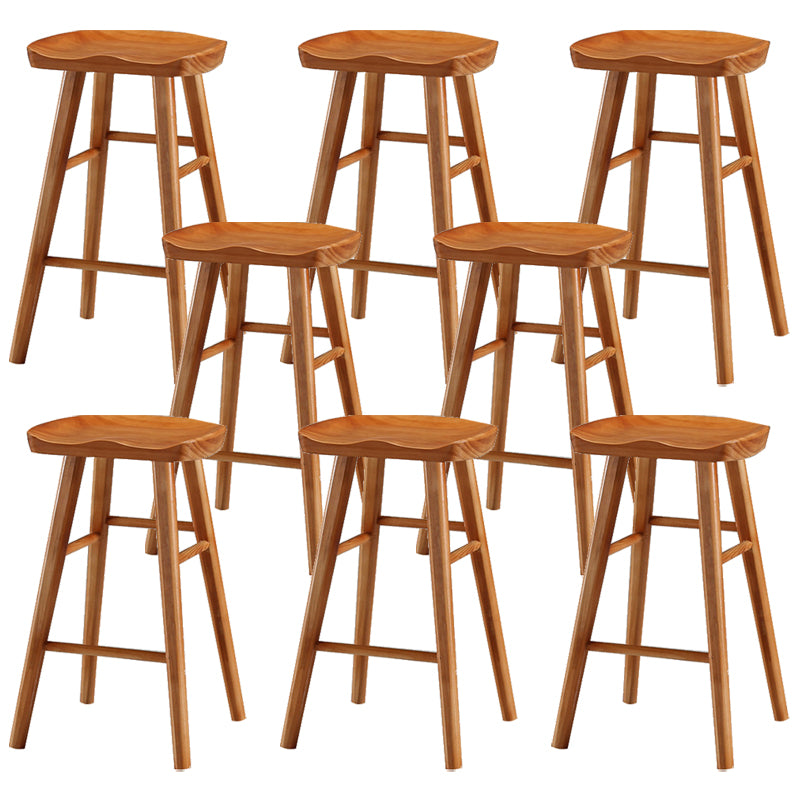 Contemporary Backless Footrest Stool Contoured Pine Solid Wood Bar Stool