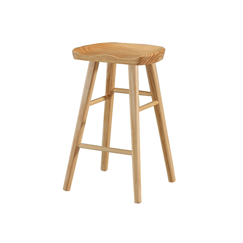 Contemporary Backless Footrest Stool Contoured Pine Solid Wood Bar Stool
