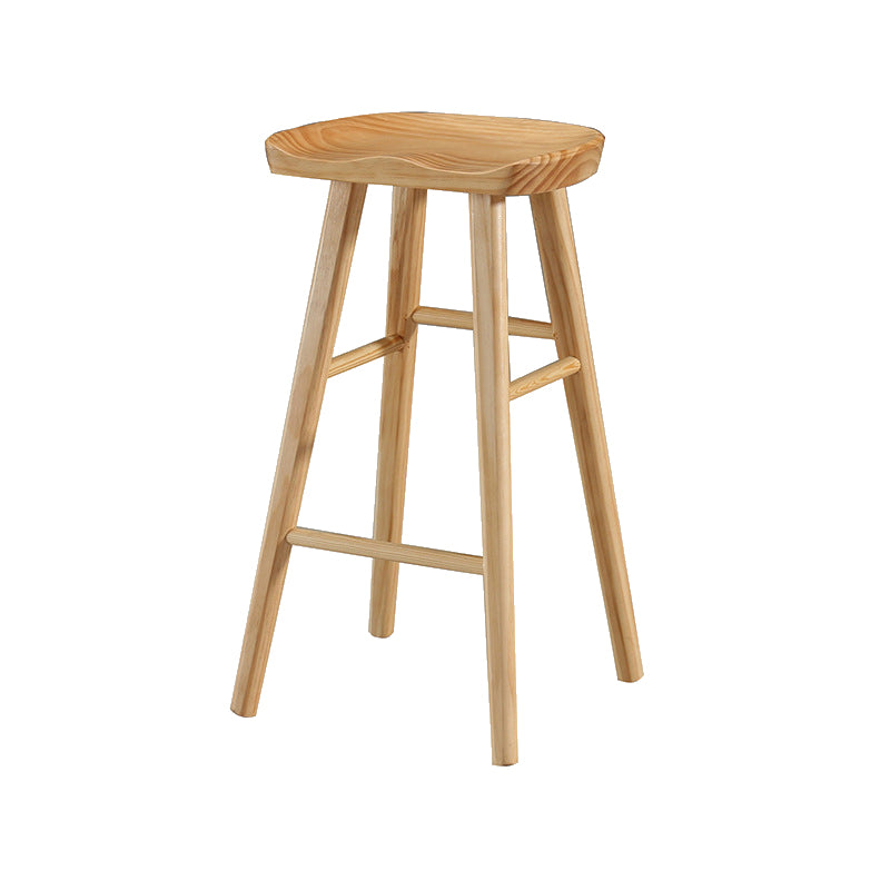 Contemporary Backless Footrest Stool Contoured Pine Solid Wood Bar Stool