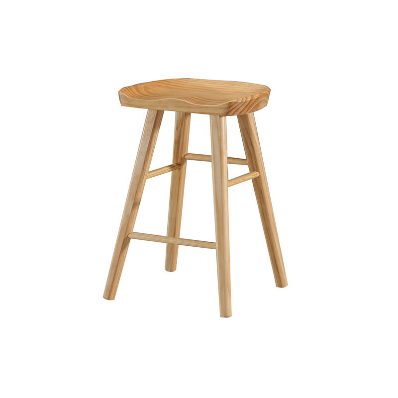 Contemporary Backless Footrest Stool Contoured Pine Solid Wood Bar Stool