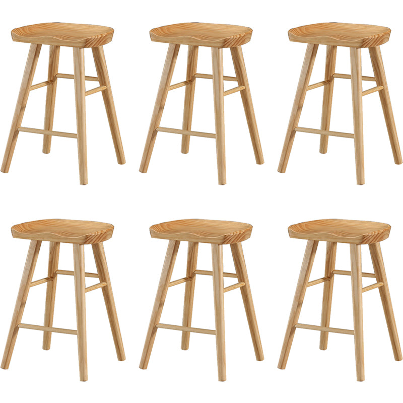Contemporary Backless Footrest Stool Contoured Pine Solid Wood Bar Stool