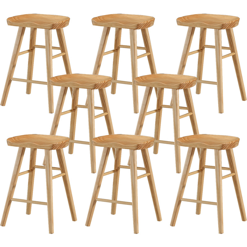 Contemporary Backless Footrest Stool Contoured Pine Solid Wood Bar Stool