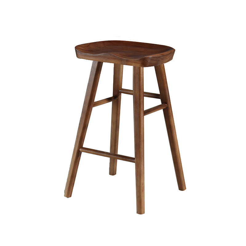 Contemporary Backless Footrest Stool Contoured Pine Solid Wood Bar Stool