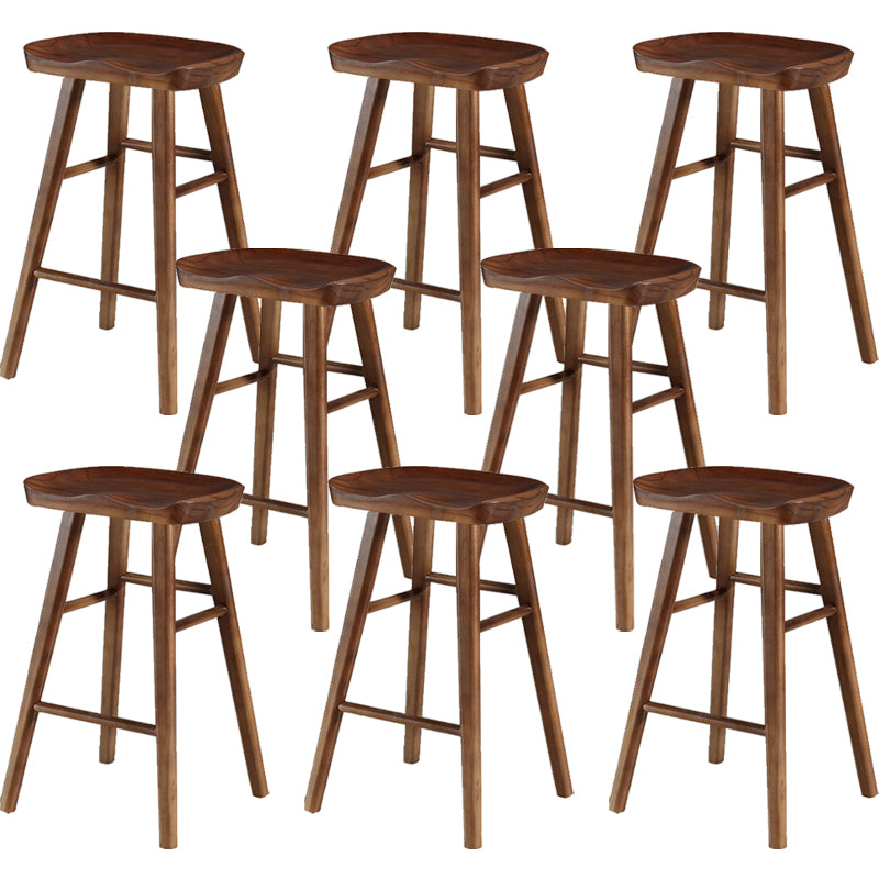 Contemporary Backless Footrest Stool Contoured Pine Solid Wood Bar Stool
