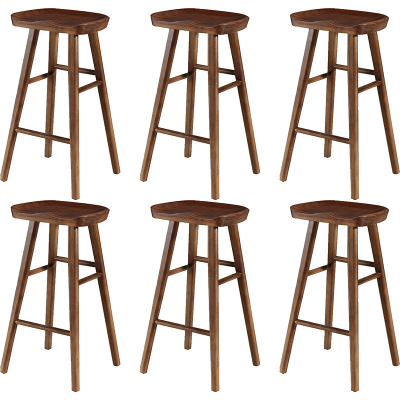 Contemporary Backless Footrest Stool Contoured Pine Solid Wood Bar Stool