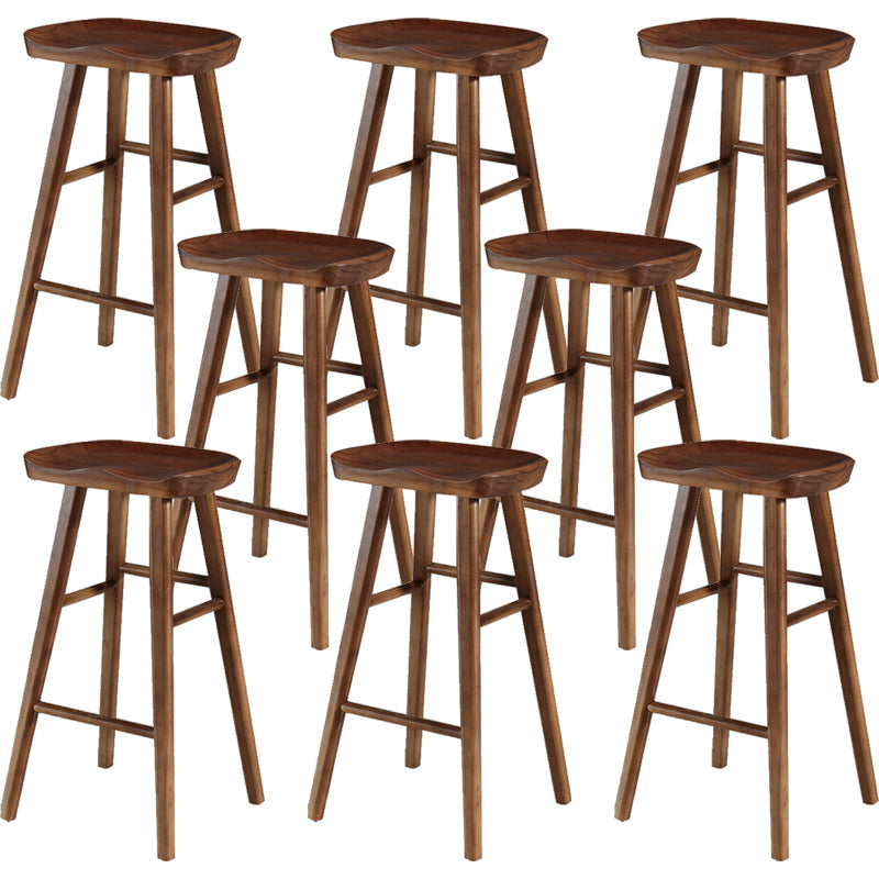 Contemporary Backless Footrest Stool Contoured Pine Solid Wood Bar Stool