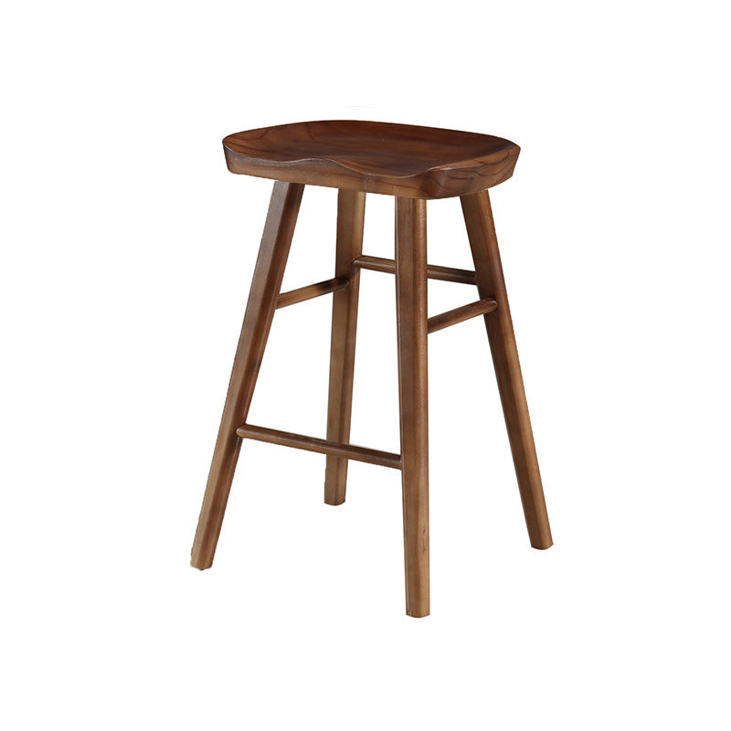 Contemporary Backless Footrest Stool Contoured Pine Solid Wood Bar Stool