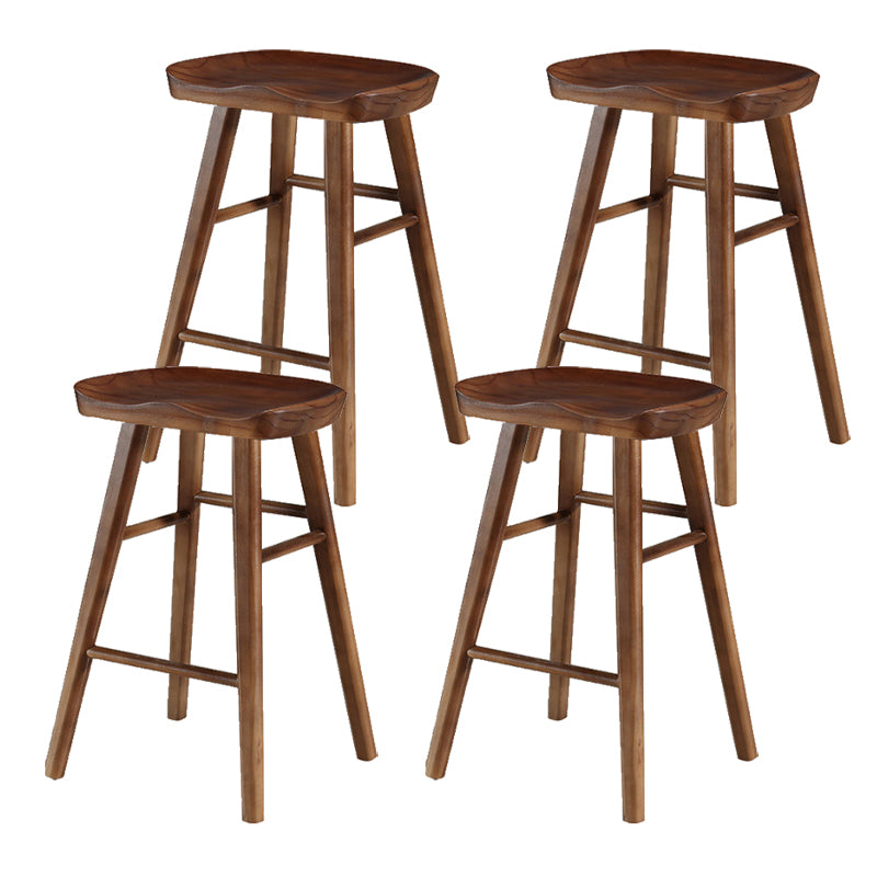 Contemporary Backless Footrest Stool Contoured Pine Solid Wood Bar Stool