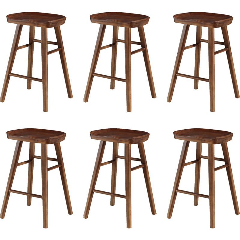 Contemporary Backless Footrest Stool Contoured Pine Solid Wood Bar Stool