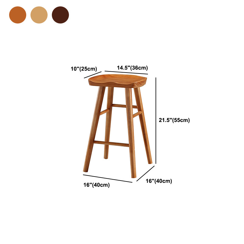 Contemporary Backless Footrest Stool Contoured Pine Solid Wood Bar Stool