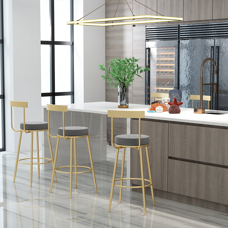 Glam Round Counter Height Stools Grey and Gold Footrest Upholstered Counter Bar Stool