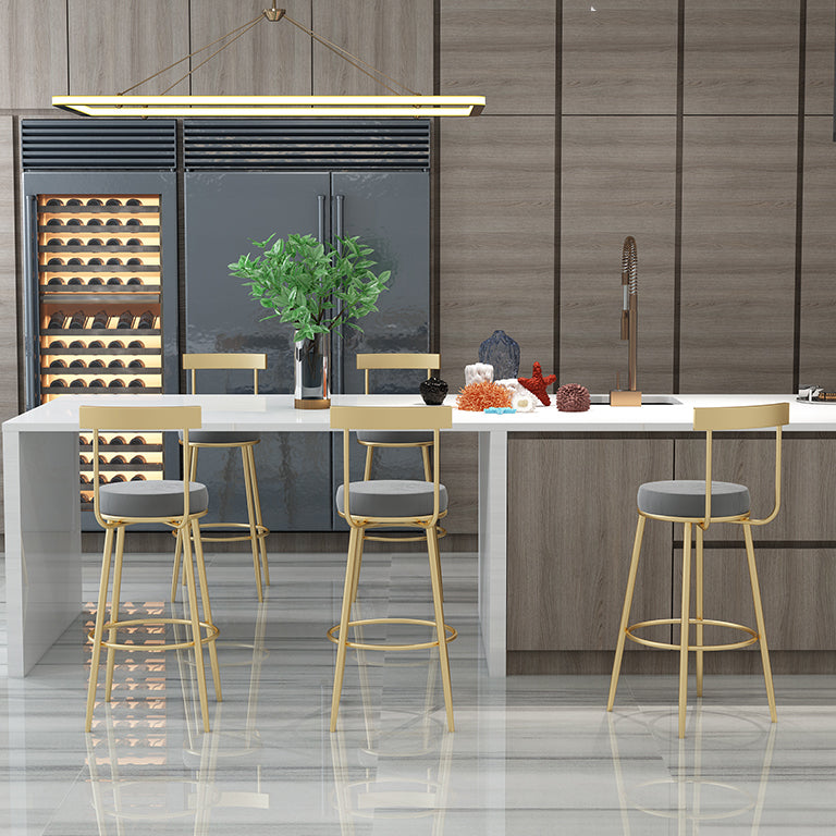 Glam Round Counter Height Stools Grey and Gold Footrest Upholstered Counter Bar Stool
