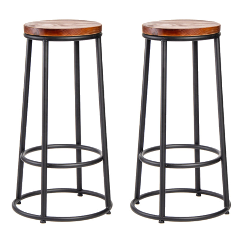 Industrial Round Bar Stools Solid Wood Black Footrest Counter Stool for Shop