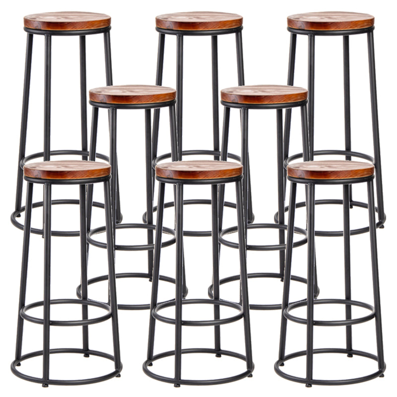 Industrial Round Bar Stools Solid Wood Black Footrest Counter Stool for Shop