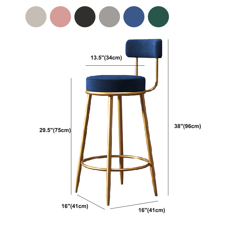 Nordic Backrest Armless Counter Stool Iron Cafe Bar Stool with Pedal and Cushion