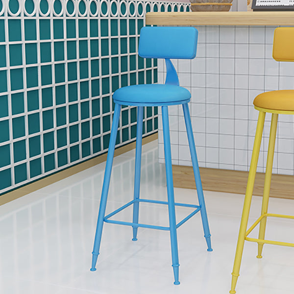 Modern Round Counter Stool Coffee Shop Leather and Metal Counter-height Stool