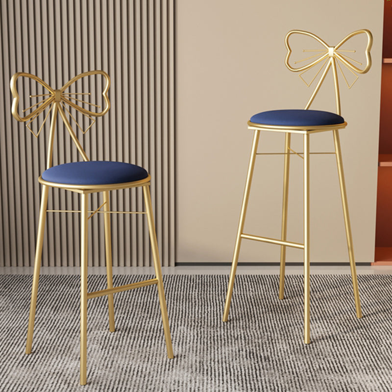 Glam Armless Backrest Counter Stool Iron Cashier Bar Stool with Cushion and Pedal