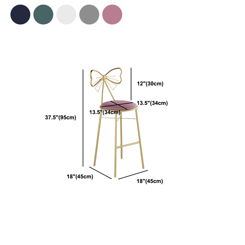 Glam Armless Backrest Counter Stool Iron Cashier Bar Stool with Cushion and Pedal