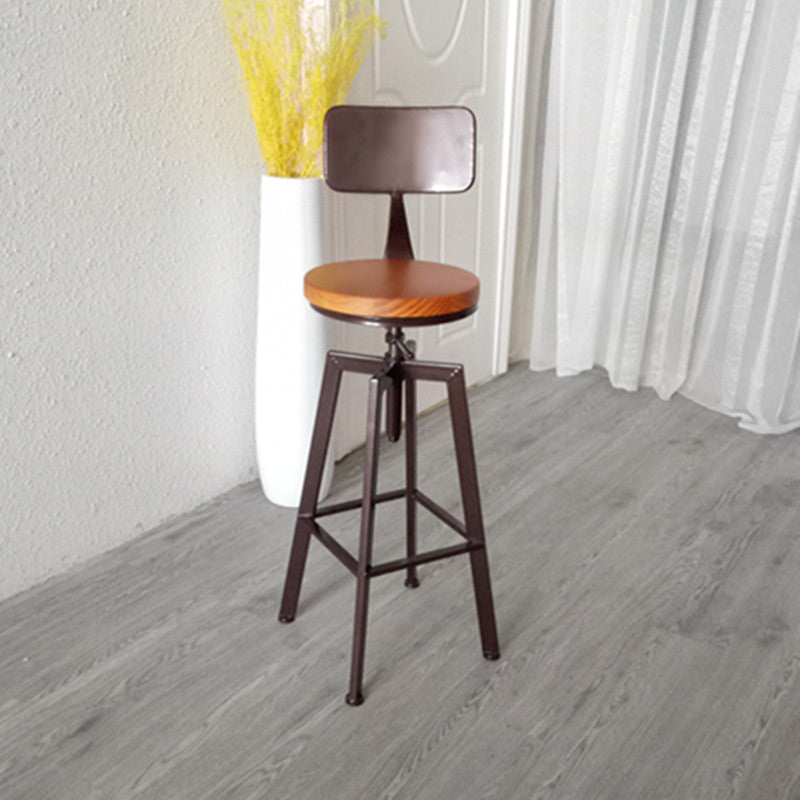 Modern Armless Counter Stool Iron Bar Stool with Wooden Seat and Pedal