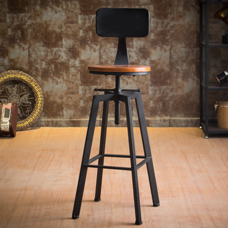 Modern Armless Counter Stool Iron Bar Stool with Wooden Seat and Pedal